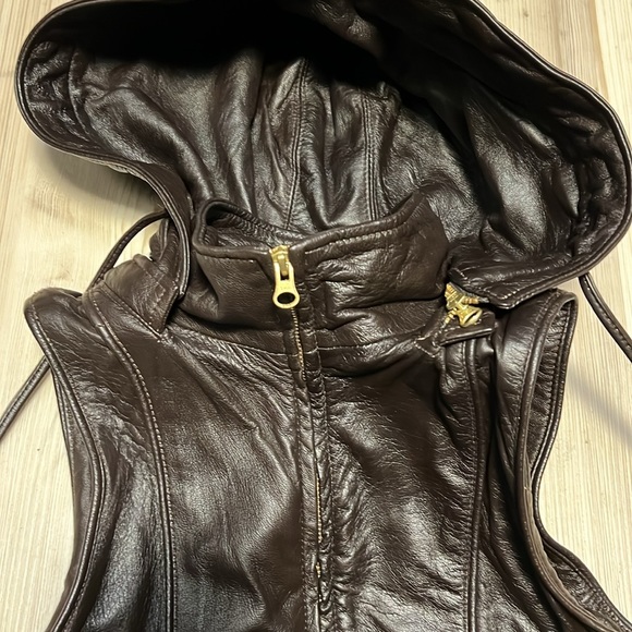Mike & Chris Brown Leather Hoodie Vest - Picture 3 of 9